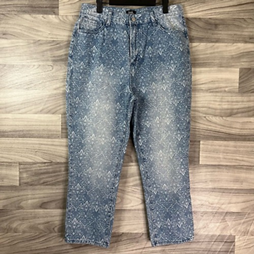 Simple Society Womens Cropped Jeans Blue Paisley Pockets Stone Wash Denim‎ 13